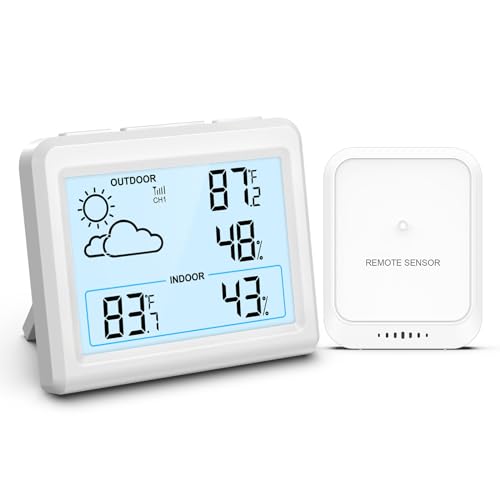 Ankilo Wetterstation Funk mit Außensensor,3,7 Zoll Luftfeuchtigkeit Monitor Wireless mit Wettervorhersage,Außen Innen Thermometer Hygrometer Raumthermometer Funk,Digital Raumthermometer von Ankilo