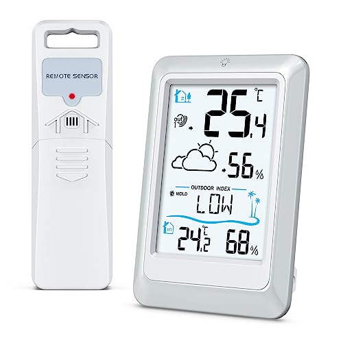 Ankilo Wetterstation Funk mit Außensensor,Luftfeuchtigkeit Monitor Wireless mit Wettervorhersage,Außen Innen Thermometer Hygrometer Raumthermometer Funk,Digital Thermometer mit Hintergrundbeleuchtung von Ankilo