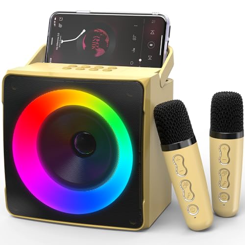 Ankuka Karaoke Machine with Two Wireless Microphones, Portable Karaoke Machine for Adults & Kids and Dynamic Lights, for Girls Boys Home Party (Golden) von Ankuka