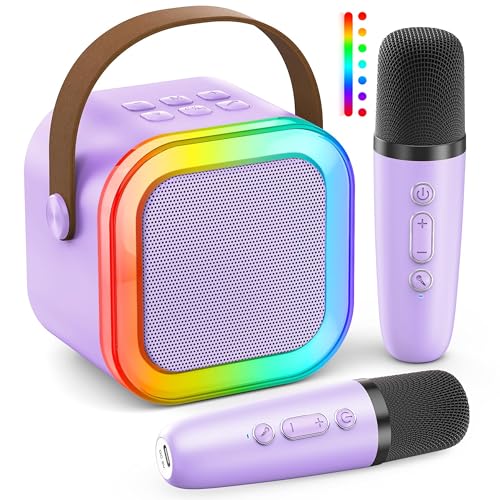 Karaoke Maschine mit 2 Karaoke Mikrofonen, Karaoke Maschine Kinder mit Mikrofon Mädchen Geschenke Spielzeug für 3-12 Jahre - Bluetooth MusikLautsprecher, Violett von Ankuka