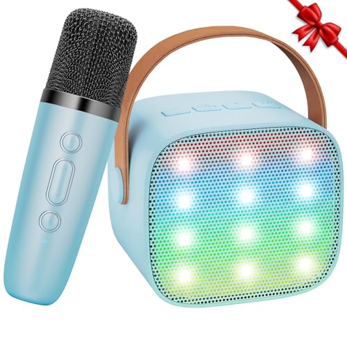 Karaoke Maschine Kinder Spielzeug Geschenke für Mädchen Mini Karaoke Maschine mit 1 Mikrofon Tragbarer Bluetooth Lautsprecher für Partei, Geschenke für Geburtstag, Weihnachten (Blau) von Ankuka