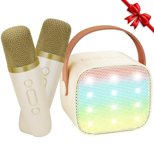 Ankuka Karaoke Maschine Kinder Spielzeug Geschenke für Mädchen Mini Karaoke Maschine mit 2 Mikrofonen Tragbarer Bluetooth Lautsprecher für Partei, Geschenke für Geburtstag, Weihnachten (Beige) von Ankuka