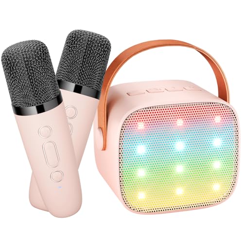 Ankuka Karaoke Maschine mit 2 Drahtlosen Mikrofonen für Kinder, Tragbares Bluetooth KTV Anlage, Lautsprecher mit Stimme wechselnde Effekte & LED-Lichter Jungen Mädchen Geschenke Heimparty Pink von Ankuka