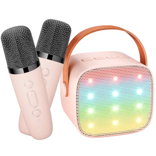 Karaoke Maschine Kinder Spielzeug Geschenke für Mädchen Mini Karaoke Maschine mit 2 Mikrofonen Tragbarer Bluetooth Lautsprecher für Partei, Geschenke für Geburtstag, Weihnachten (Rosa) von Ankuka