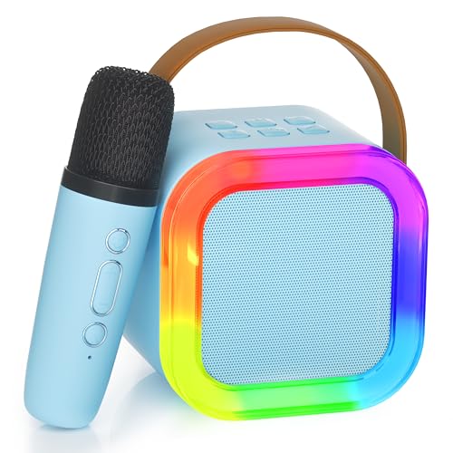 Ankuka Mini Bluetooth Karaoke Maschine, 2024 Spielzeug Karaoke mit 1 Mikrofon für 4, 5, 6, 7, 8, 9, 10, 12 Jahre alte Mädchen Geburtstagsparty, mit LED-Umgebungsbeleuchtung. (Blau) von Ankuka