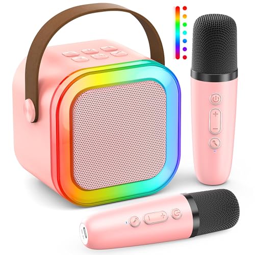 Ankuka Karaoke Maschine Kinder Mini Karaoke Maschine für Kinder und Erwachsene, Karaoke Anlage Mit 2 Mikrofonen Mädchen Karaoke Spielzeug Kindermikrofon 3-12 Jahre (Rosa) von Ankuka
