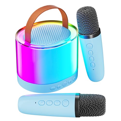 Ankuka Tragbare Karaoke Maschine mit 2 Drahtlosen Mikrofon, Bluetooth Lautsprecher Box mit Lichteffekte für Kinder Erwachsene，Unterstützt TF/USB,AUX in, für Party, Geburtstag(Blau) von Ankuka