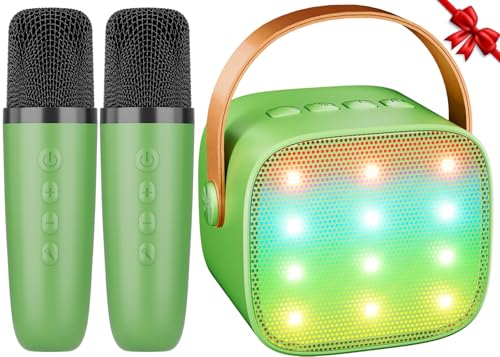 Karaoke Maschine Kinder Mini Karaoke Maschine mit 2 Mikrofonen Bluetooth-Lautsprecher mit LED-Lichtern und Stimmenverzerrer, Geschenk für Mädchen 3, 4, 5, 6, 7, 8, 9,10,11,12+ Jahre (Grün) von Ankuka