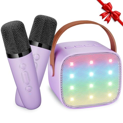 Karaoke Maschine Kinder Spielzeug Geschenke für Mädchen Mini Karaoke Maschine mit 2 Mikrofonen Tragbarer Bluetooth Lautsprecher für Partei, Geschenke für Geburtstag, Weihnachten (Lila) von Ankuka
