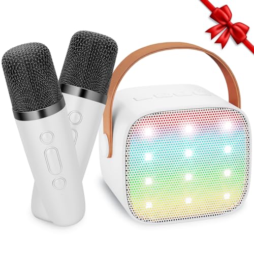 Karaoke Maschine Kinder Spielzeug Geschenke für Mädchen Mini Karaoke Maschine mit 2 Mikrofonen Tragbarer Bluetooth Lautsprecher für Partei, Geschenke für Geburtstag, Weihnachten (Weiß) von Ankuka