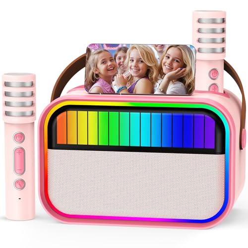 Karaoke Maschine für Kinder und Erwachsene, Kinderspielzeug für 3–12 jährige Mädchen Geburtstagsgeschenk, tragbarer Karaoke Maschine mit 2 Mikrofonen, Mädchengeschenk für Mädchen (Pink) von Ankuka