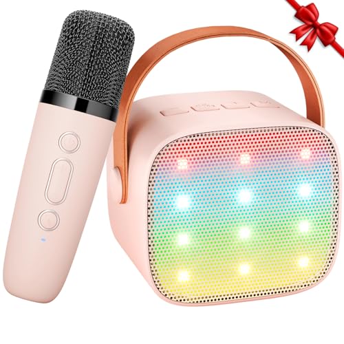 Karaoke Maschine Kinder Spielzeug Geschenke für Mädchen Mini Karaoke Maschine mit 1 Mikrofon Tragbarer Bluetooth Lautsprecher für Partei, Geschenke für Geburtstag, Weihnachten (Rosa) von Ankuka