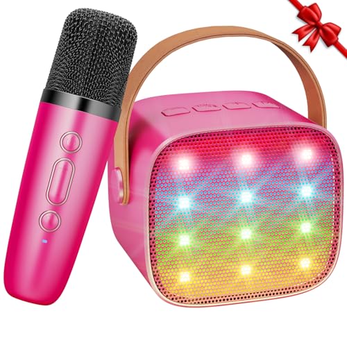 Karaoke Maschine Kinder Spielzeug Geschenke für Mädchen Mini Karaoke Maschine mit 1 Mikrofon Tragbarer Bluetooth Lautsprecher für Partei, Geschenke für Geburtstag, Weihnachten (Dunkelrosa) von Ankuka