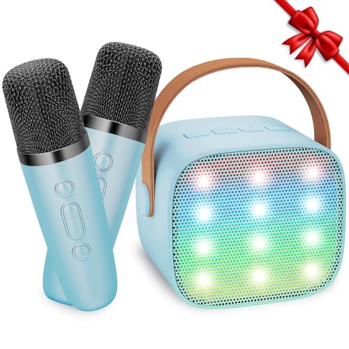 Karaoke Maschine mit 2 Drahtlosen Mikrofonen für Kinder, Ankuka Tragbares Bluetooth KTV Anlage, Lautsprecher mit Stimme wechselnde Effekte & LED-Lichter Jungen Mädchen Geschenke Heimparty Blau von Ankuka