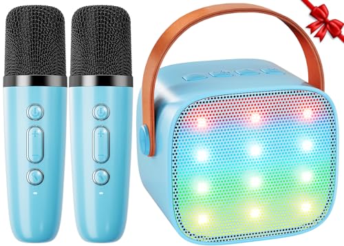 Karaoke Maschine Kinder Mini Karaoke Maschine mit 2 Mikrofonen Bluetooth-Lautsprecher mit LED-Lichtern und Stimmenverzerrer, Geschenk für Mädchen 3, 4, 5, 6, 7, 8, 9,10,11,12+ Jahre (Blau) von Ankuka