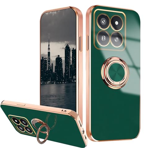 Anlalish Handyhülle Kompatibel mit Xiaomi 14 Hülle Galvanik mit 360° Rotating Ständer Magnet Schwarz, Schutzhülle Xiaomi 14 Silikon Weiches TPU Slim Case Kratzfestes (Dunkelgrün) von Anlalish