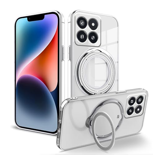 Anlalish Handyhülle Kompatibel mit Xiaomi 14 Hülle Silikon Transparente mit Ring Ständer, Schutzhülle Xiaomi 14 Case Clear Unterstützung für Wireless-Aufladen Stoßfest Kratzfest Slim Cover (Silber) von Anlalish
