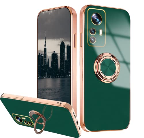 Anlalish Handyhülle Kompatibel mit Xiaomi Redmi Note 12S Hülle Galvanik mit 360° Rotating Ständer Magnet Schwarz, Schutzhülle Redmi Note 12S Silikon Weiches TPU Slim Case Kratzfestes (Dunkelgrün) von Anlalish
