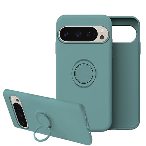 Anlalish Handyhülle für Google Pixel 9 Pro XL Hülle mit Ring Halter, Slim Cover Soft TPU Schutzhülle Google Pixel 9 Pro XL Silikon Liquid Mikrofaser Stoßfest Original Case (Dunkelgrün) von Anlalish