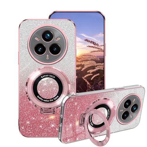 Anlalish Handyhülle für Realme 14 Pro Hülle Glitzer Bling Sparkle, Schutzhülle für Realme 14 Pro 5g Case Silikon mit Ring Halter Transparent Weich TPU Stoßfest Luxury 2 in 1 Cover (Rosa) von Anlalish