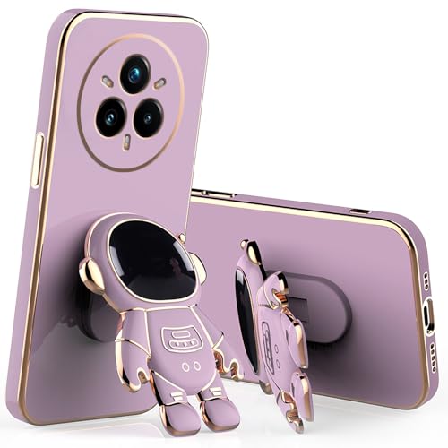 Anlalish Handyhülle für Realme 14 Pro Plus Hülle Silikon mit Astronaut Handyhalterung, Kompatibel mit Schutzhülle Realme 14 Pro+ Case Plattierung Bumper Soft TPU Stoßfest Slim Cover (Lila) von Anlalish