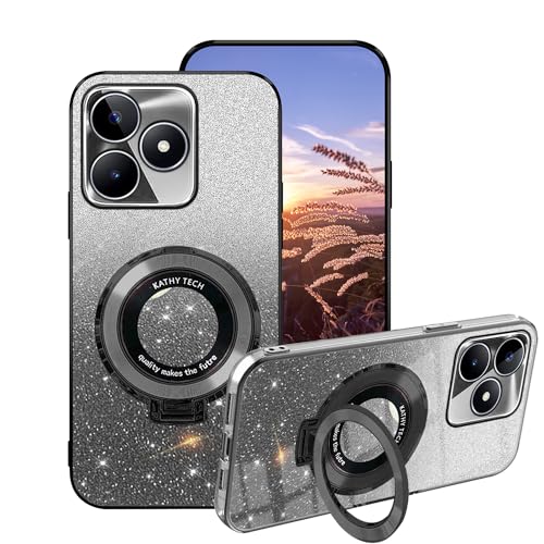 Anlalish Handyhülle für Realme Note 50 Hülle Glitzer Bling Sparkle, Schutzhülle Realme Note 50 Case Silikon mit Ring Halter Transparent Weich TPU Stoßfest Luxury 2 in 1 Cover (Schwarz) von Anlalish