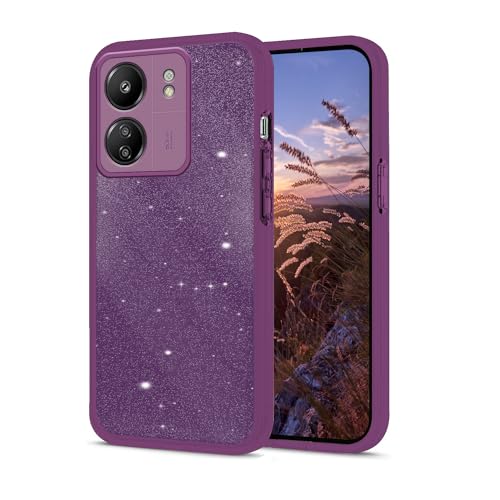 Anlalish Handyhülle für Redmi 13C Hülle Glitzer Farbverlauf, Schutzhülle Xiaomi Poco C65 Cover Silikon Transparent Soft TPU Stoßfest Luxury 2 in 1 Case (Dunkelviolett) von Anlalish