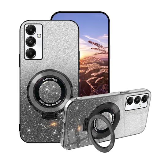 Anlalish Handyhülle für Samsung Galaxy A15 5g Hülle Glitzer Bling Sparkle, Schutzhülle Samsung A15 Case Silikon mit Ring Halter Transparent Weich TPU Stoßfest Luxury 2 in 1 Cover (Schwarz) von Anlalish