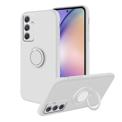 Anlalish Handyhülle für Samsung Galaxy S23 FE Hülle mit Ring Halter, Slim Cover Soft TPU Schutzhülle Samsung S23 FE Silikon Liquid Mikrofaser Stoßfest Original Case (Weiß) von Anlalish