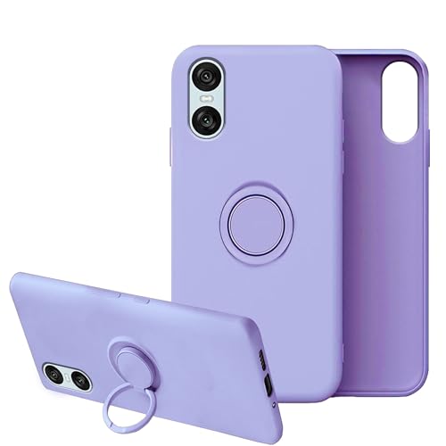 Anlalish Handyhülle für Sony Xperia 10 VI Hülle mit Ring Halter, Slim Cover Soft TPU Schutzhülle Sony Xperia 10 VI Silikon Liquid Mikrofaser Stoßfest Original Case (Lila) von Anlalish