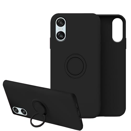 Anlalish Handyhülle für Sony Xperia 10 VI Hülle mit Ring Halter, Slim Cover Soft TPU Schutzhülle Sony Xperia 10 VI Silikon Liquid Mikrofaser Stoßfest Original Case (Schwarz) von Anlalish