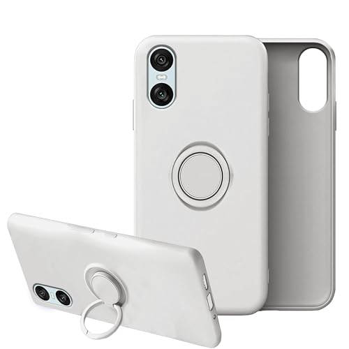 Anlalish Handyhülle für Sony Xperia 10 VI Hülle mit Ring Halter, Slim Cover Soft TPU Schutzhülle Sony Xperia 10 VI Silikon Liquid Mikrofaser Stoßfest Original Case (Weiß) von Anlalish