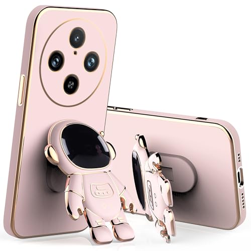 Anlalish Handyhülle für Vivo X100 Pro Hülle Silikon mit Astronaut Handyhalterung, Schutzhülle Vivo X100 Pro Case Plattierung Bumper Soft TPU Stoßfes Slim Cover (Rosa) von Anlalish