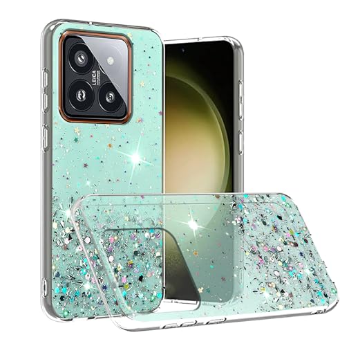 Anlalish Handyhülle für Xiaomi 14 Hülle Silikon Glitzer, Schutzhülle Xiaomi 14 Case Pailletten Transparente Soft TPU Stoßfest Slim Cover (Grün) von Anlalish