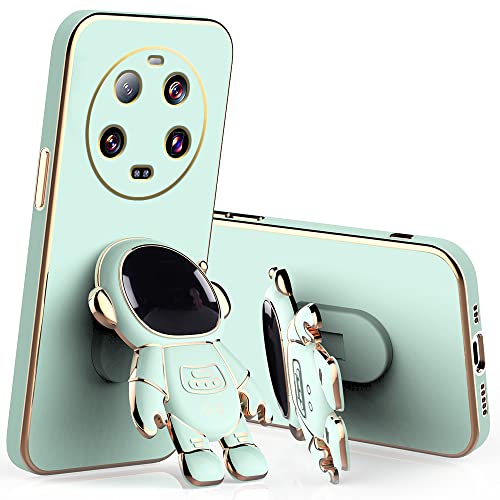 Anlalish Handyhülle für Xiaomi 14 Ultra Hülle Silikon mit Astronaut Handyhalterung, Schutzhülle Xiaomi 14 Ultra Case Plattierung Bumper Soft TPU Stoßfest Slim Cover (Grün) von Anlalish