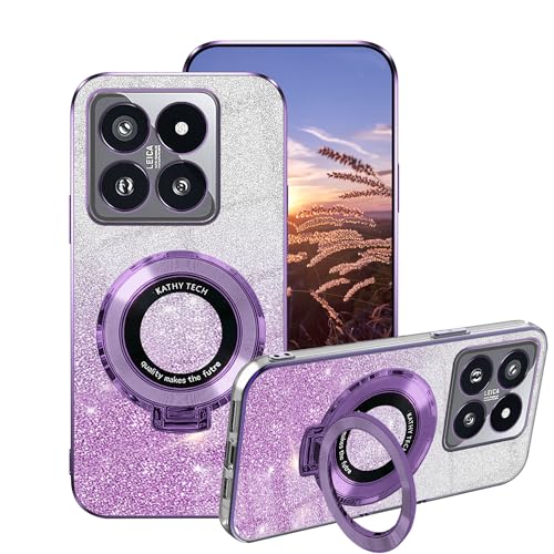Anlalish Handyhülle für Xiaomi 14T Pro Hülle Glitzer Bling Sparkle, Schutzhülle Xiaomi 14T Pro Case Silikon mit Ring Halter Transparent Weich TPU Stoßfest Luxury 2 in 1 Cover (Lila) von Anlalish