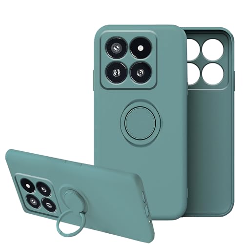 Anlalish Handyhülle für Xiaomi 14T Pro Hülle mit Ring Halter, Slim Cover Soft TPU Schutzhülle Xiaomi 14T Pro Silikon Liquid Mikrofaser Stoßfest Original Case (Dunkelgrün) von Anlalish
