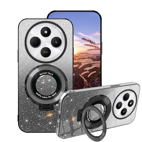 Anlalish Handyhülle für Xiaomi Poco C75 Hülle Glitzer Bling Sparkle, Schutzhülle für Poco C75 Case Silikon mit Ring Halter Transparent Weich TPU Stoßfest 2 in 1 Cover (Schwarz) von Anlalish