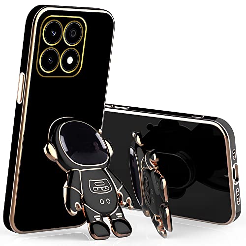 Anlalish Handyhülle für Xiaomi Poco X6 Pro Hülle Silikon mit Astronaut Handyhalterung, Schutzhülle Poco X6 Pro Case Plattierung Bumper Soft TPU Stoßfes Slim Cover (Schwarz) von Anlalish