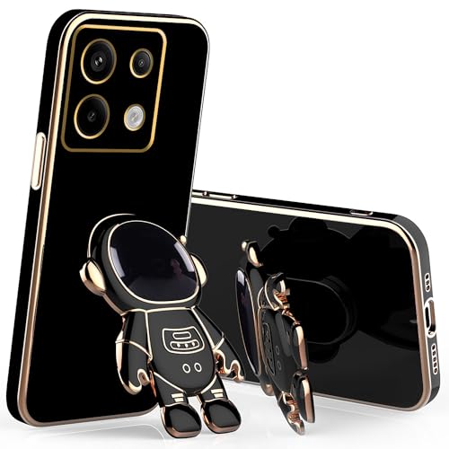 Anlalish Handyhülle für Xiaomi Redmi Note 13 Hülle Silikon mit Astronaut Handyhalterung, Schutzhülle Redmi Note 13 5g Case Plattierung Bumper Soft TPU Stoßfes Slim Cover (Schwarz) von Anlalish