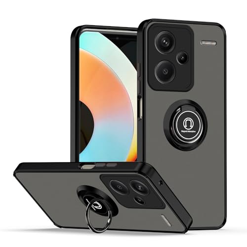 Anlalish Handyhülle für Xiaomi Redmi Note 13 Pro Plus Hülle Silikon mit Ring Halter Magnet Grün, Schutzhülle Redmi Note 13 Pro Plus Soft TPU und Hart PC Kratzfeste Schützend Case Dünn (Schwarz) von Anlalish