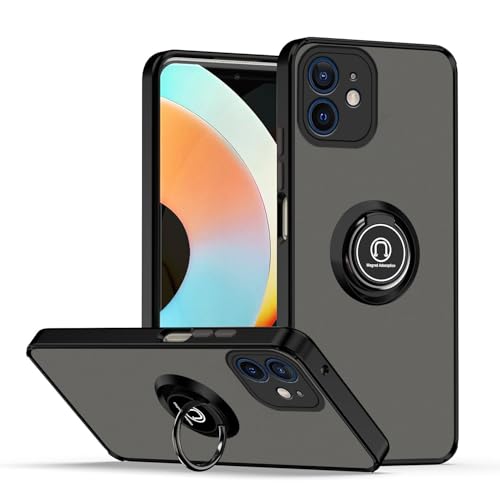 Anlalish Handyhülle für iPhone 12 Hülle Silikon mit Ring Halter Magnet, Schutzhülle iPhone 12 Soft TPU und Hart PC Kratzfeste Schützend Case Dünn (Schwarz) von Anlalish