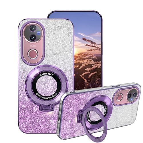 Anlalish Handyhülle für vivo V50 5G Hülle Glitzer Bling Sparkle, Schutzhülle für vivo V50 5G Case Silikon mit Ring Halter Transparent Weich TPU Stoßfest Luxury 2 in 1 Cover (Lila) von Anlalish