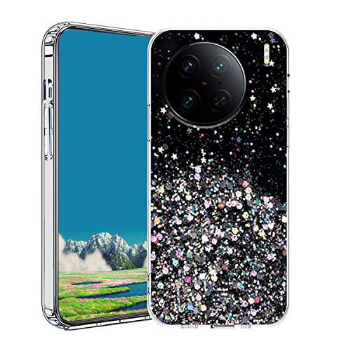 Anlalish Handyhülle für vivo X90 Pro Hülle Silikon Glitzer, Schutzhülle vivo X90 Pro Case Pailletten Transparente Soft TPU Stoßfest Slim Cover (Schwarz) von Anlalish