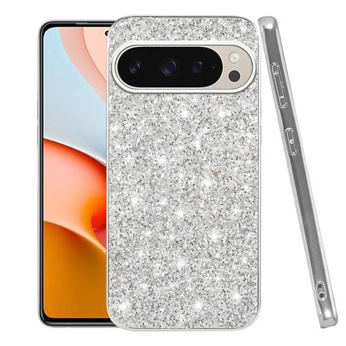 Anlalish für Google Pixel 9 Pro XL Hülle Pailletten, Handyhülle Google Pixel 9 Pro XL Glitzer Bling Sparkle Case, Slim Soft Silikon Schutzhülle Glitzerhülle Stoßfest Luxury Original Cover (Silber) von Anlalish