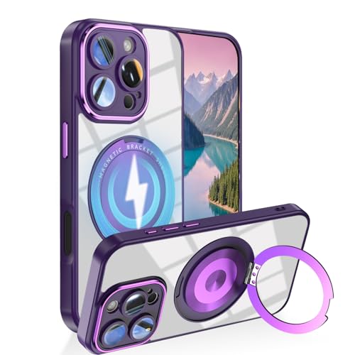 Anlalish für iPhone 16 Pro Max Hülle mit 360° Rotating Ständer, Handyhülle iPhone 16 Pro Max Magnetische Autohalterung Case Zubehör Militär Fallschutz Schutzhülle Stoßfest Original Cover Dünn (Lila) von Anlalish