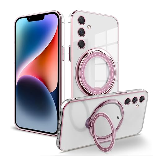 Handyhülle Kompatibel mit Samsung Galaxy A25 Hülle Silikon Transparente mit Ring Ständer, Schutzhülle Samsung A25 Case Clear Unterstützung für Wireless-Aufladen Stoßfest Kratzfest Slim Cover (Rosa) von Anlalish
