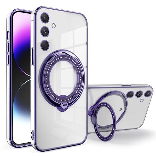 Handyhülle Kompatibel mit Samsung Galaxy A55 Hülle Silikon Transparente mit Ring Ständer, Schutzhülle Samsung A55 Case Clear Unterstützung für Wireless-Aufladen Stoßfest Kratzfest Slim Cover (Lila) von Anlalish