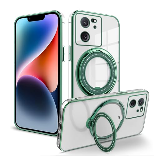 Handyhülle Kompatibel mit Xiaomi 13T Pro Hülle Silikon Transparente mit Ring Ständer, Schutzhülle Xiaomi 13T Case Clear Unterstützung für Wireless-Aufladen Stoßfest Kratzfest Slim Cover (Grün) von Anlalish