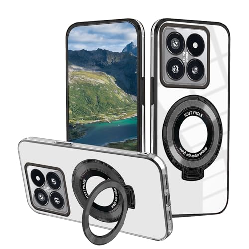 Anlalish Handyhülle Kompatibel mit Xiaomi 14T Pro Hülle Silikon Transparente mit Ring Ständer, Schutzhülle Xiaomi 14T Pro Case Clear Magnetische Autohalterung Stoßfest Kratzfest Slim Cover (Schwarz) von Anlalish